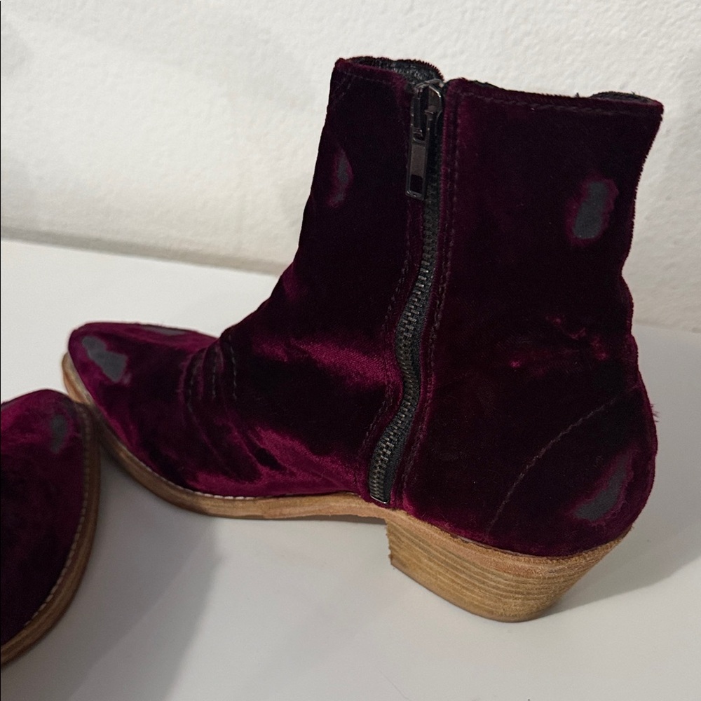 Free People Burgundy Velvet Ankle Booties - Picture 6 of 9